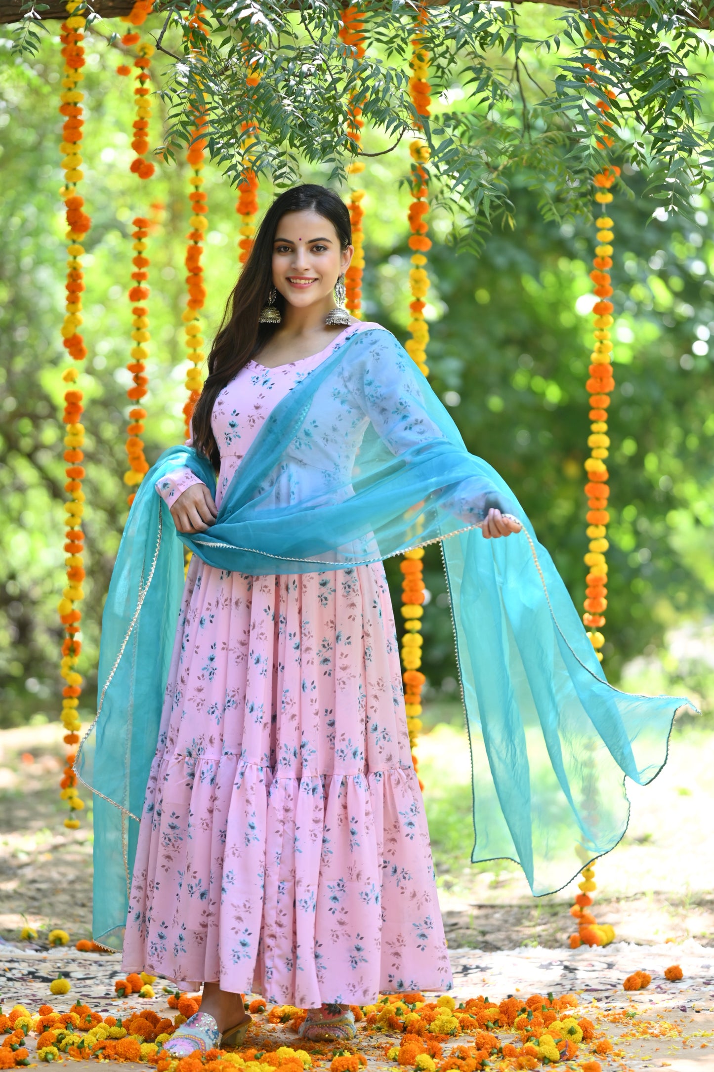 Pale Pink Floral Anarkali Suit