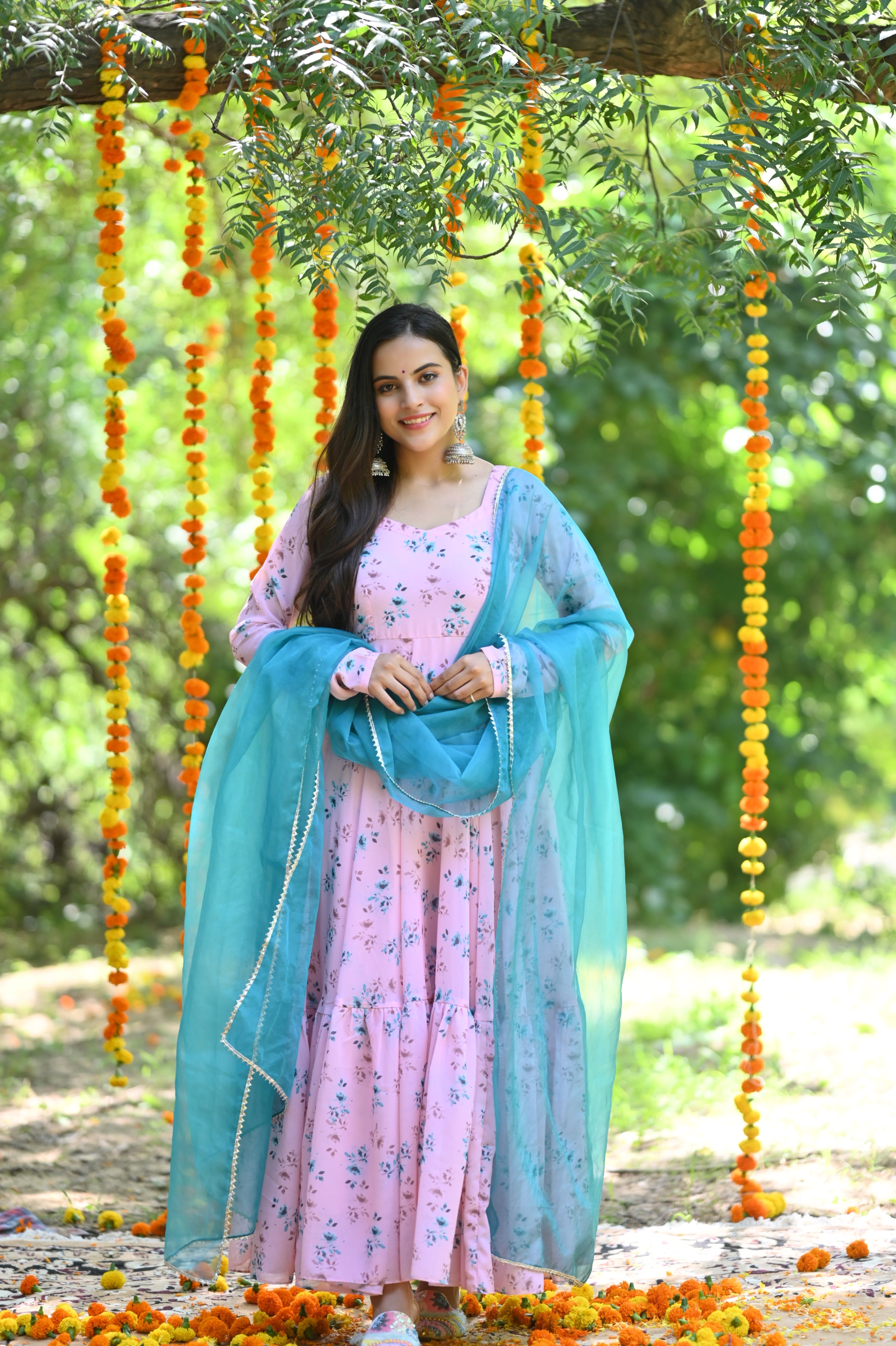 Wear bandhani anarkali dress pose, gorgeous royal, ((Katrina kaif:1.2)),  jewellery, gem - SeaArt AI