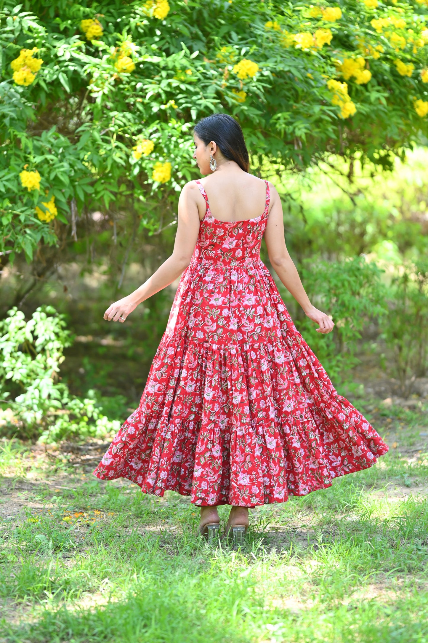 Rustic Red Handblock Printed Anarkali