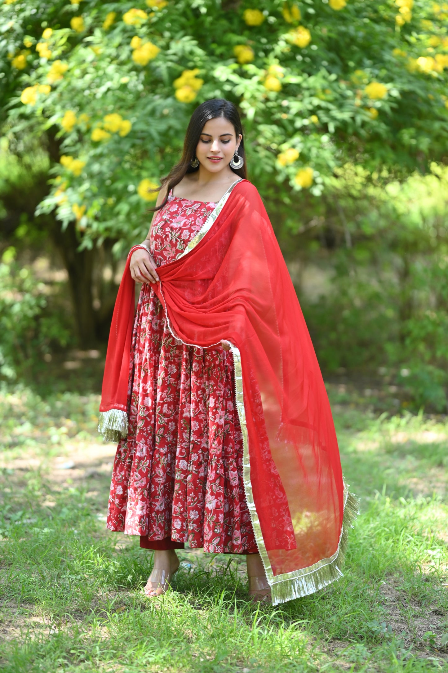 Rustic Red Handblock Printed Anarkali