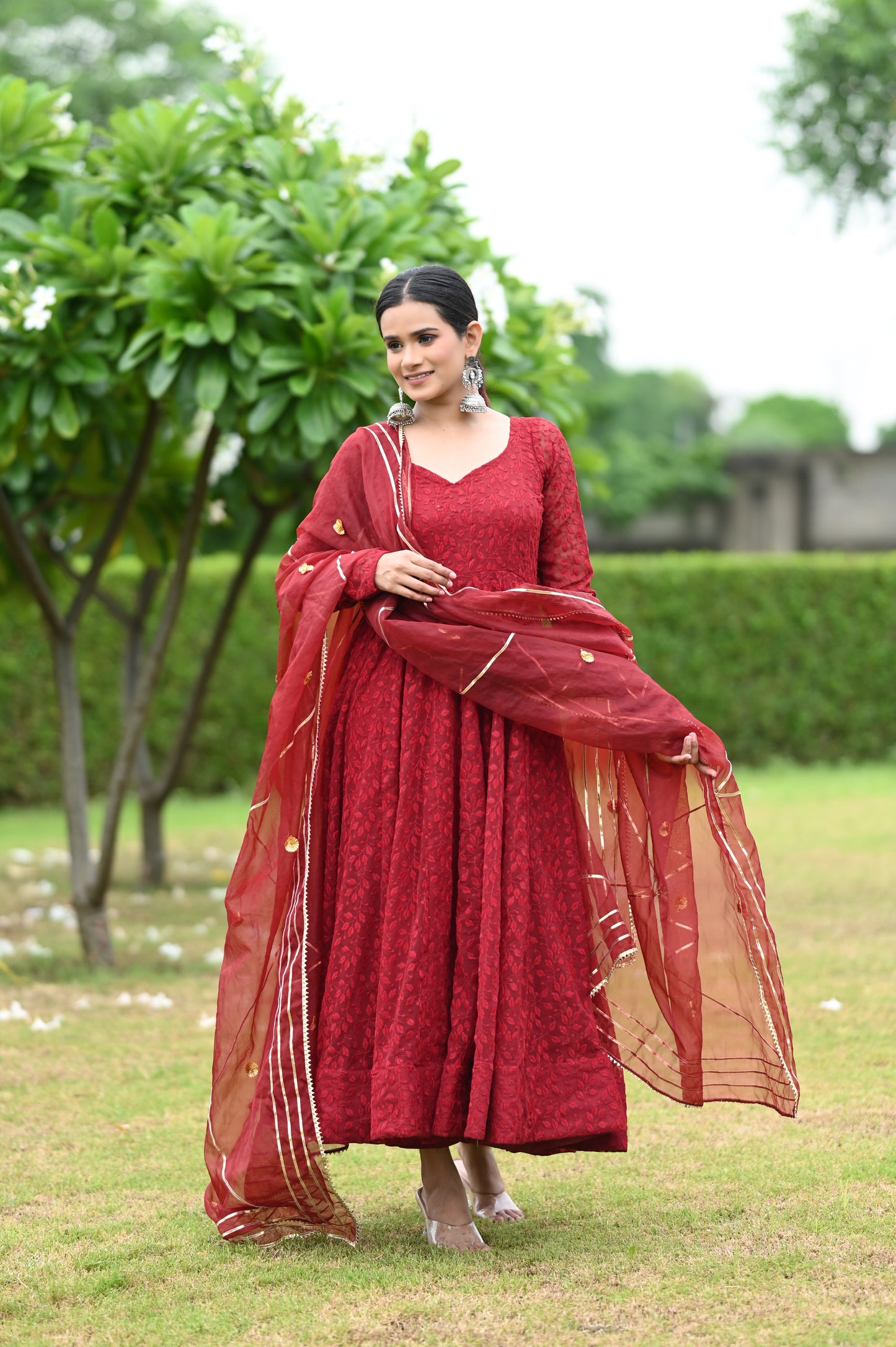 Maroon Chikankari Anarkali Set