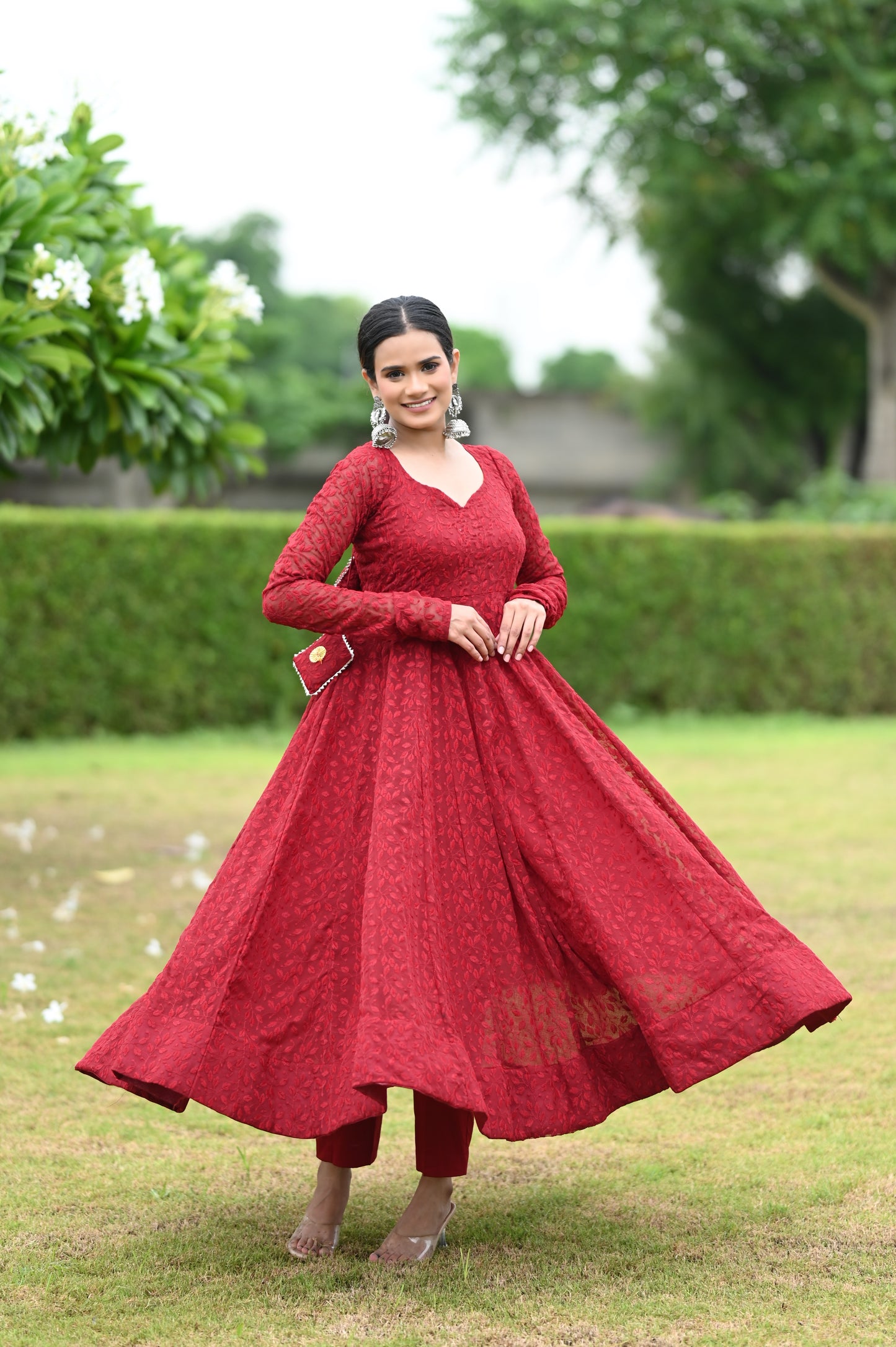 Maroon Chikankari Anarkali Set