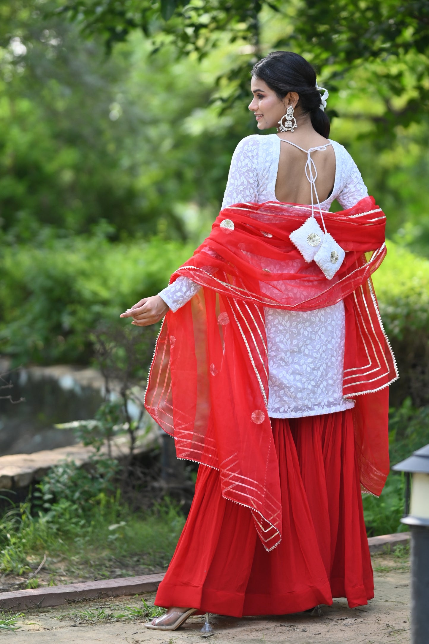 Red And White Sharara Set