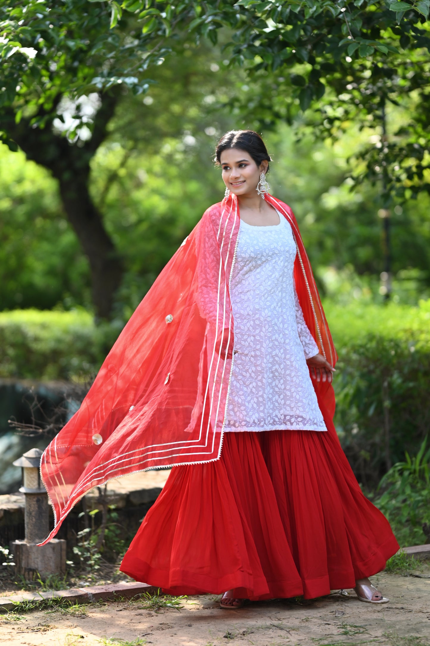 Red And White Sharara Set