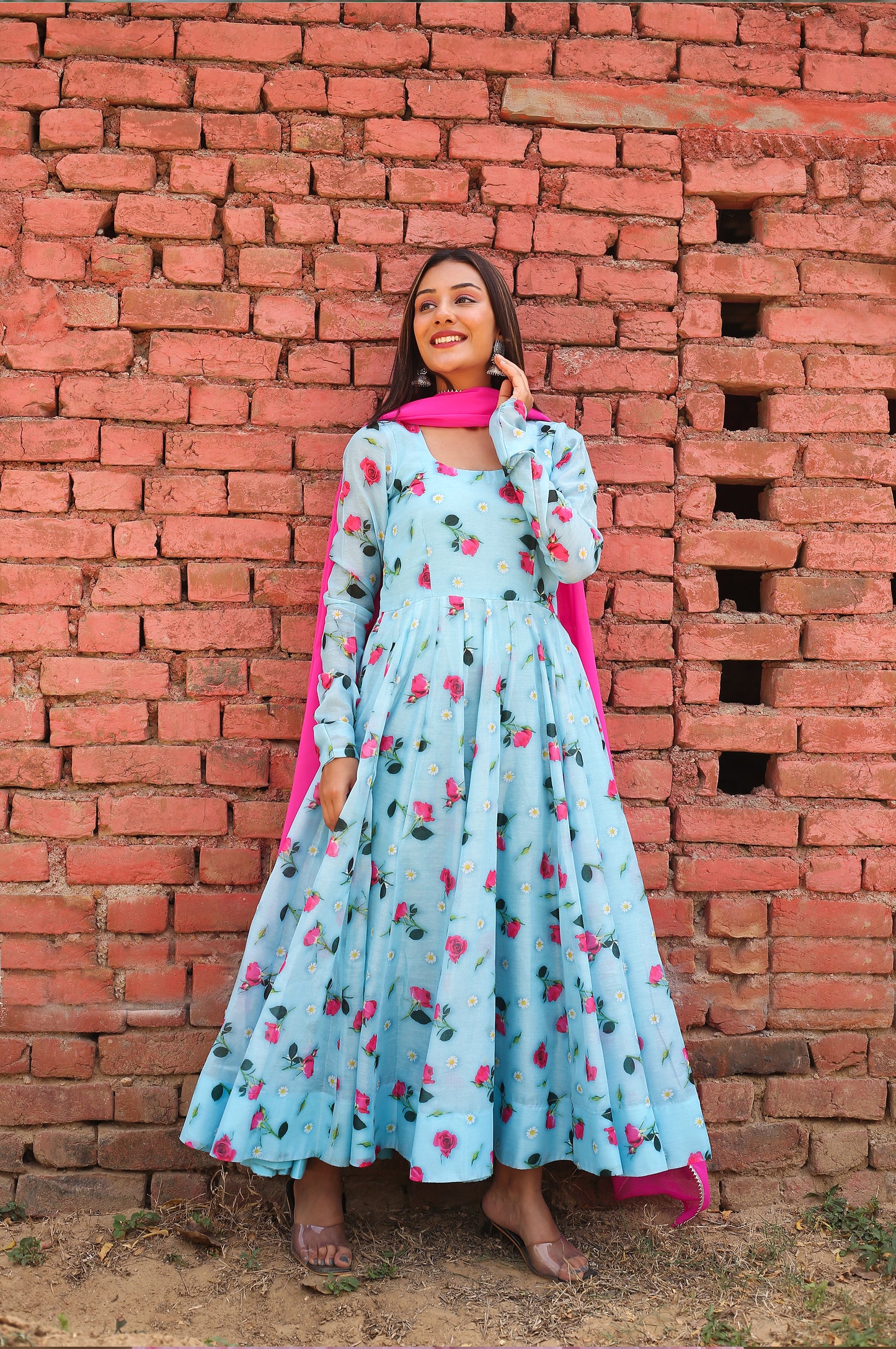 Rose Flower Printed Anarkali