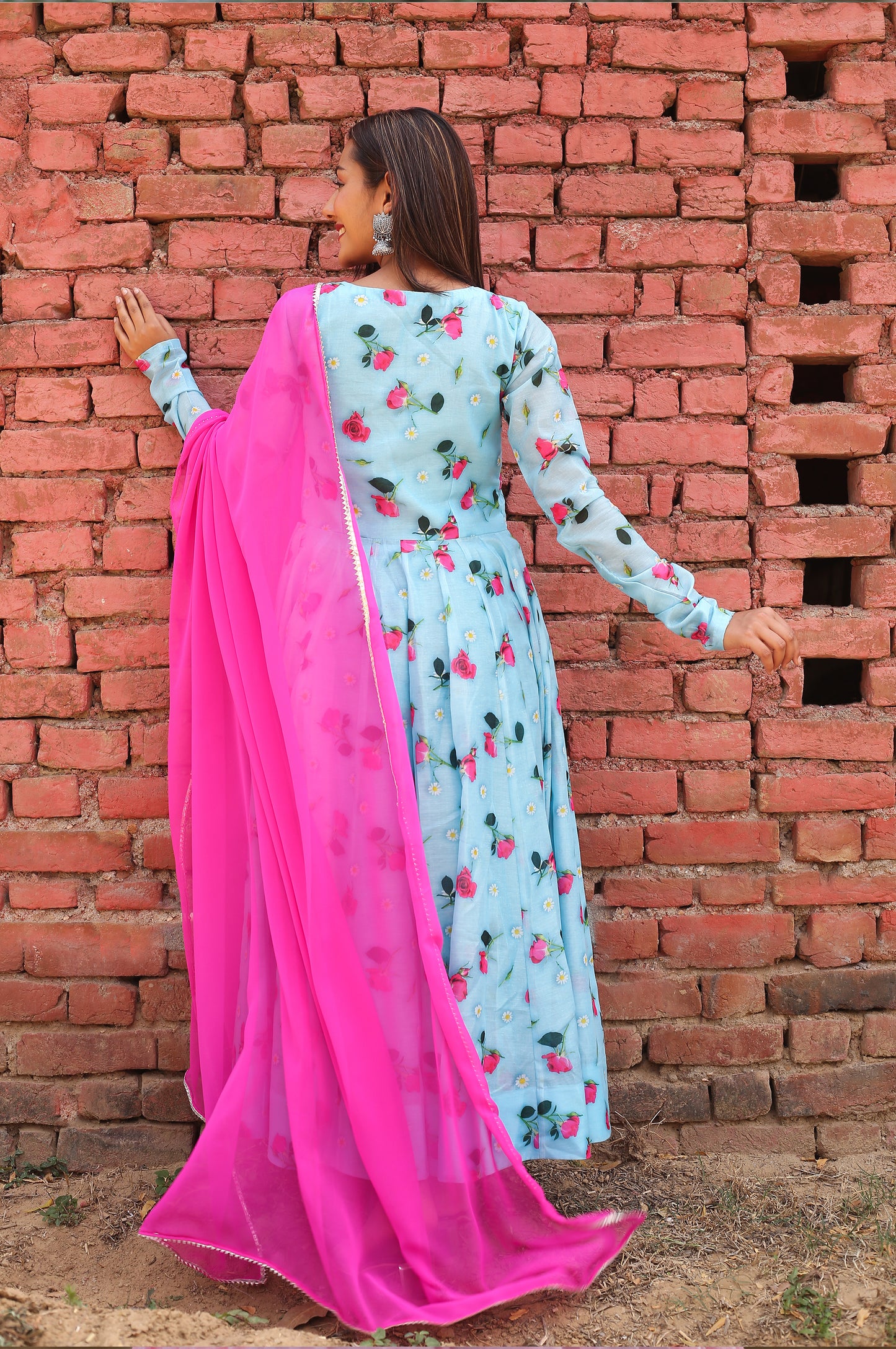 Rose Flower Printed Anarkali