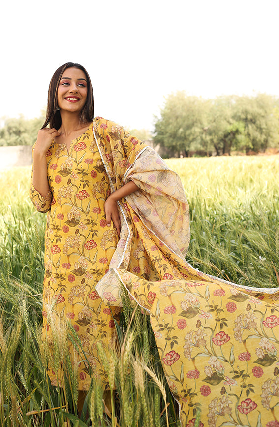 Mustard Floral Suit Set